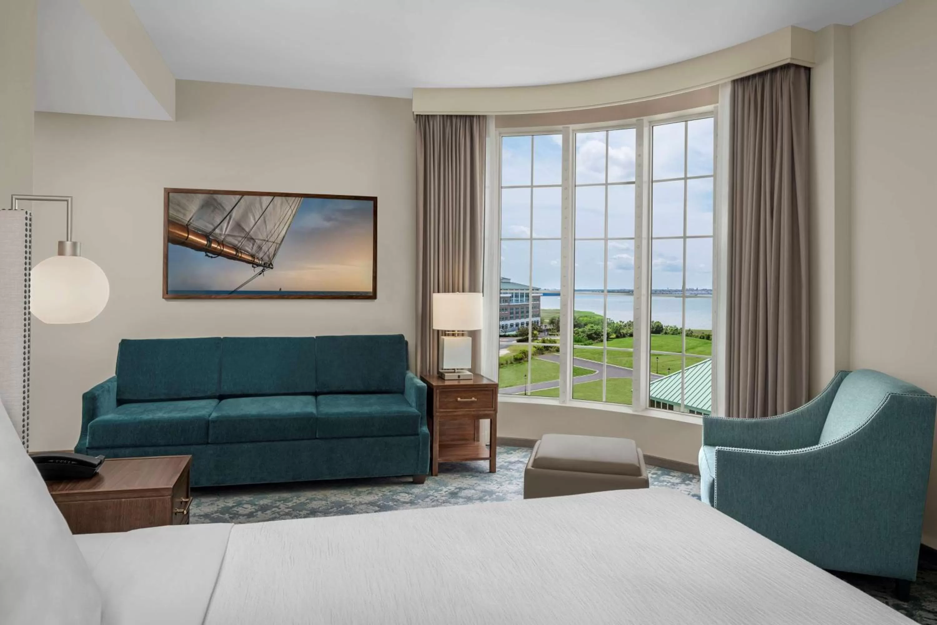 Corner King Studio Suite with Harbor View in Embassy Suites by Hilton Charleston Harbor Mt. Pleasant