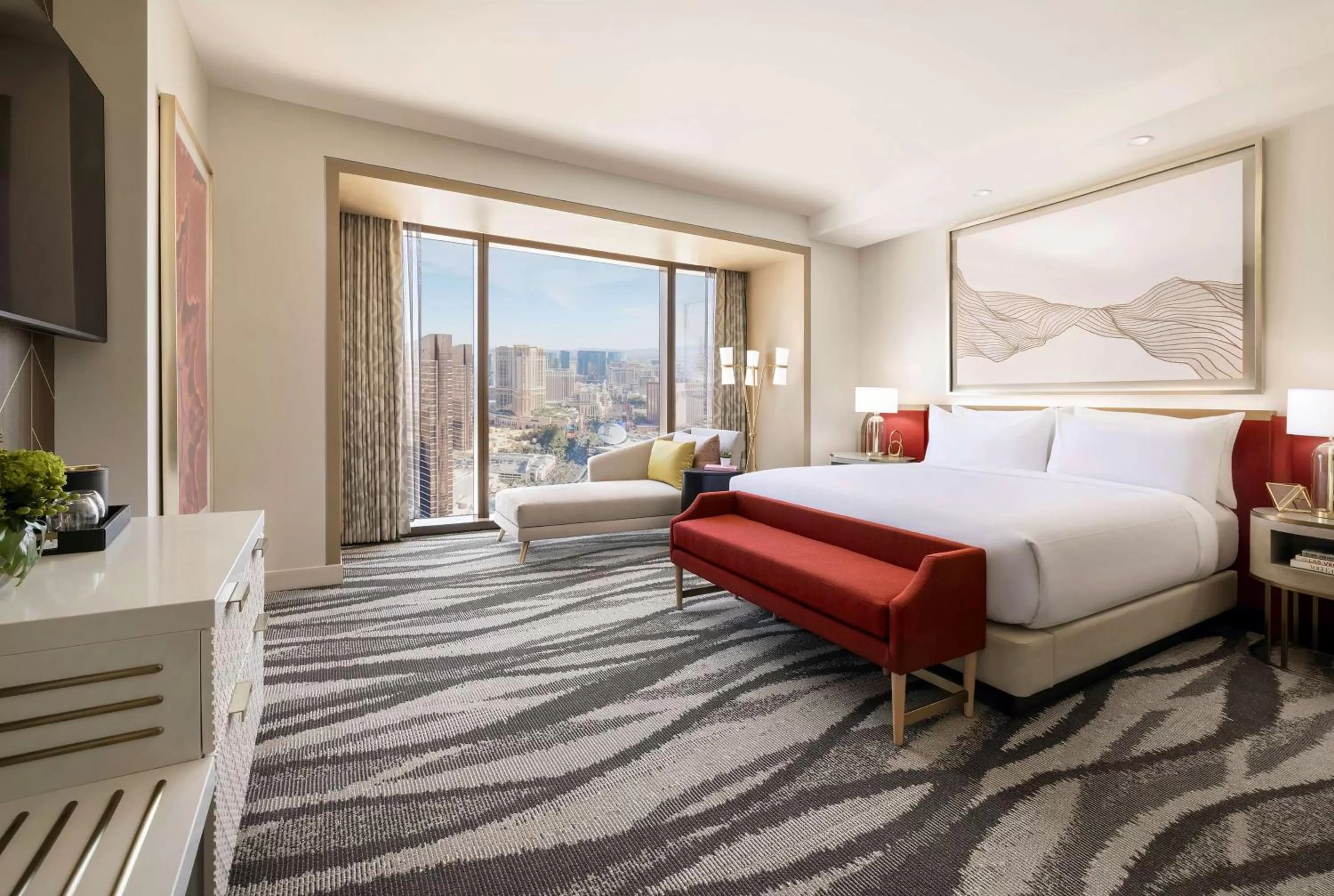 One-Bedroom King Suite with Strip View and Roll-in Shower - Mobility Access in Conrad Las Vegas At Resorts World