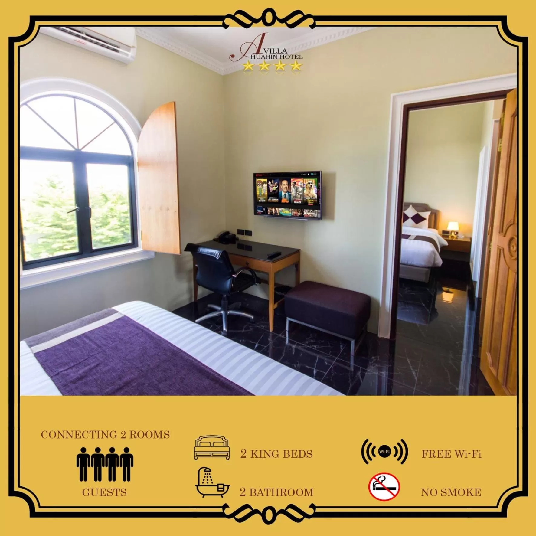 Two Connecting Double Rooms in A Villa Hua Hin Hotel