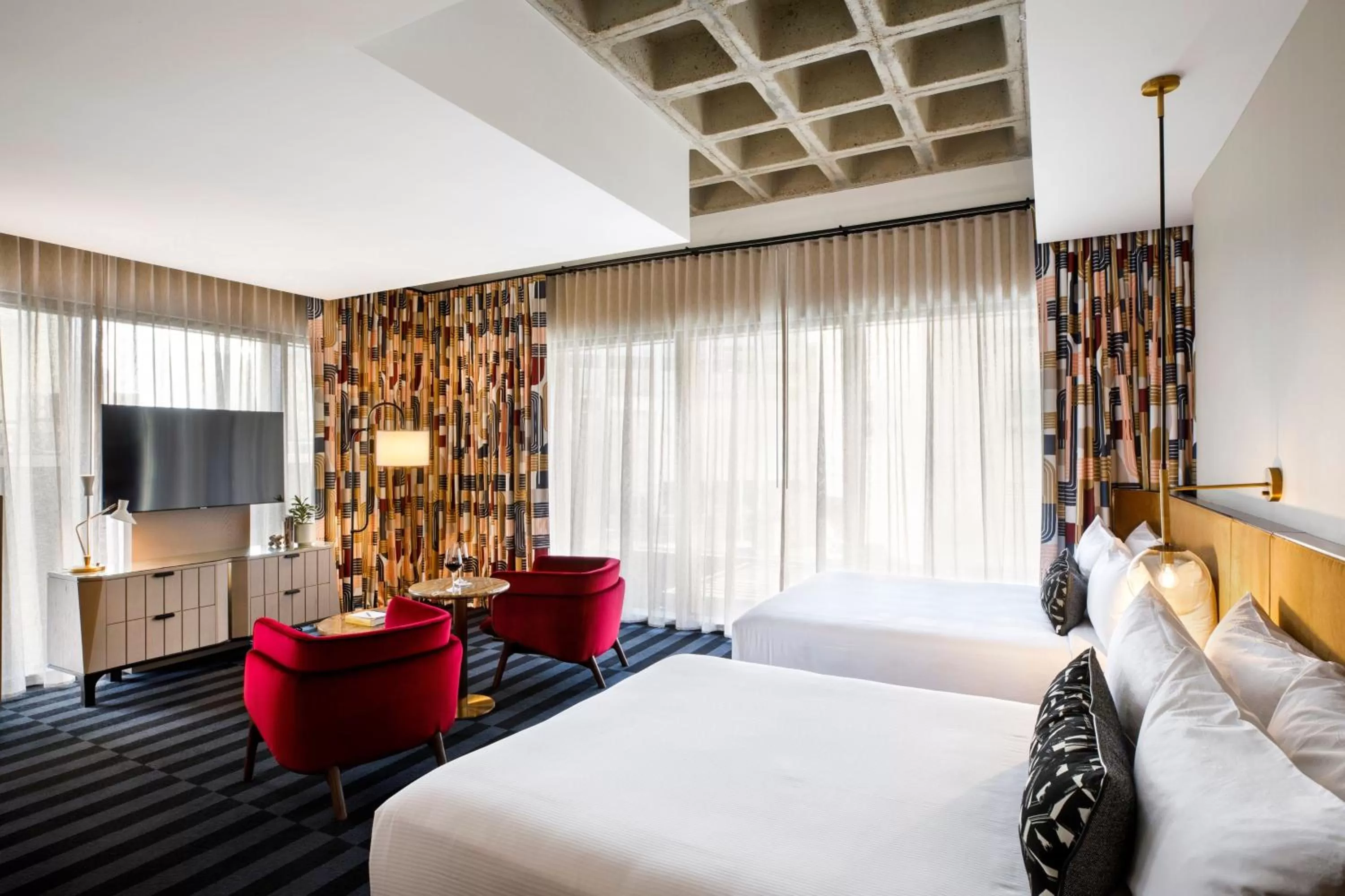 Queen Room with Two Queen Beds and City View in Hotel Indy, Indianapolis, a Tribute Portfolio Hotel