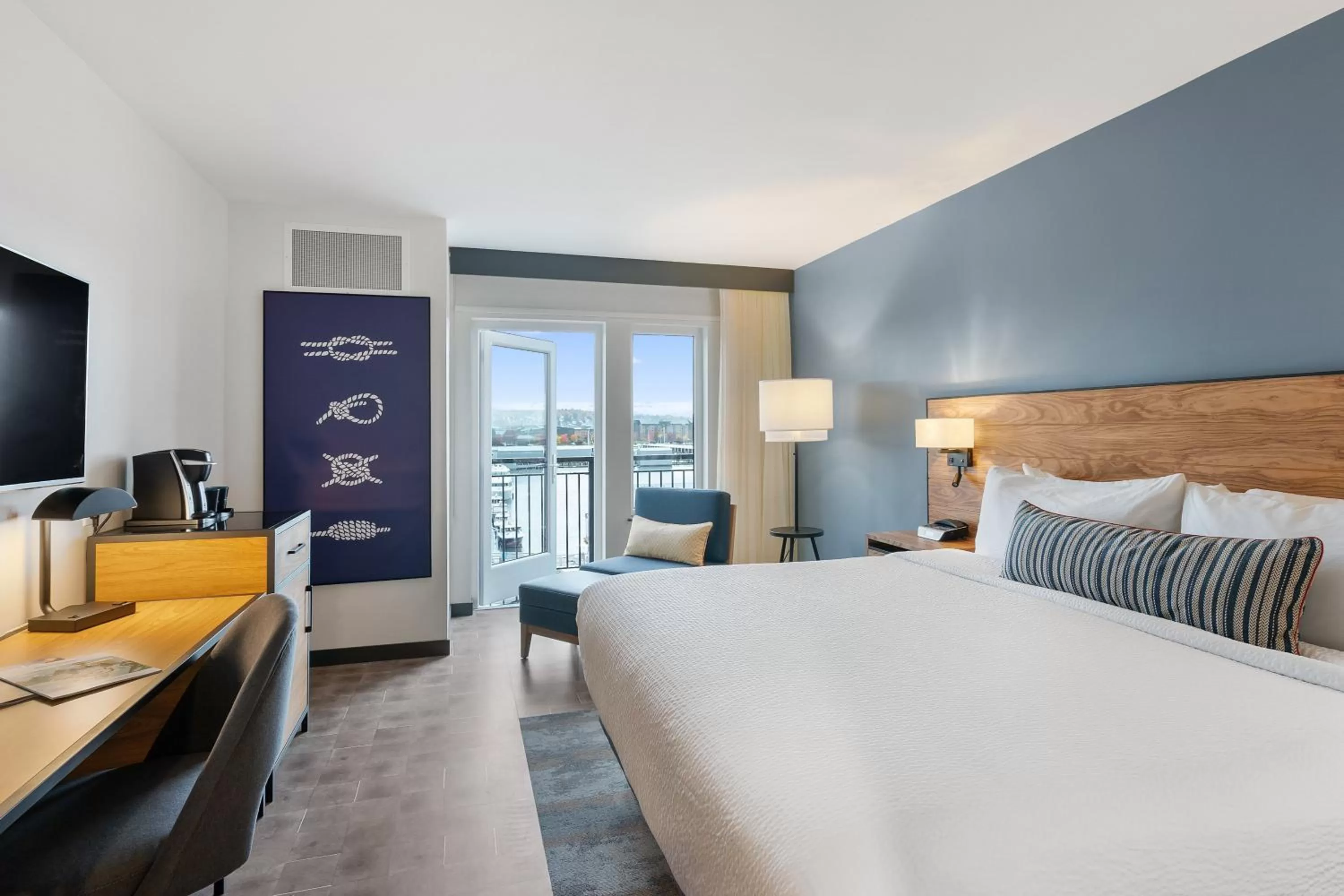 Premium King Room with Balcony and Water View in Hotel Indigo Seattle Everett Waterfront Place by IHG