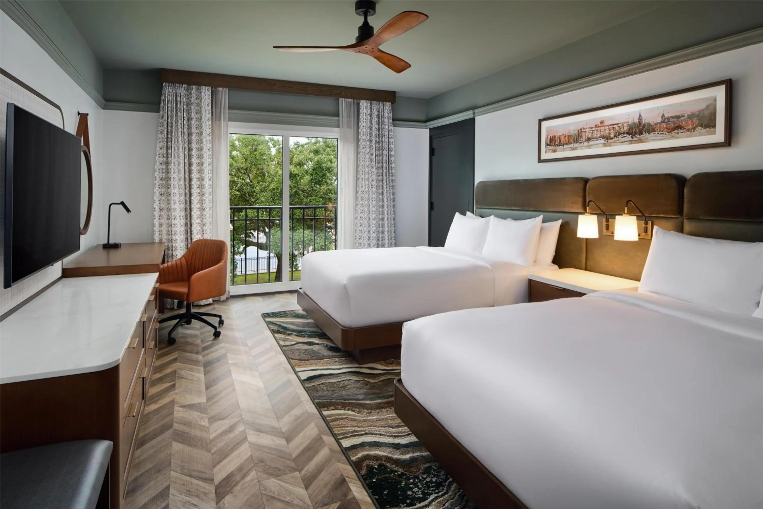 Queen Room with Two Queen Beds and Water View in Tryon Riverfront Inn New Bern, Tapestry Collection By Hilton