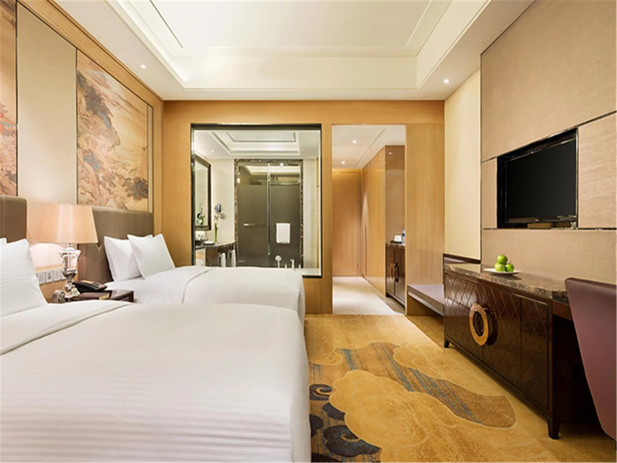 Deluxe Twin Room with River View in Wanda Realm Fushun