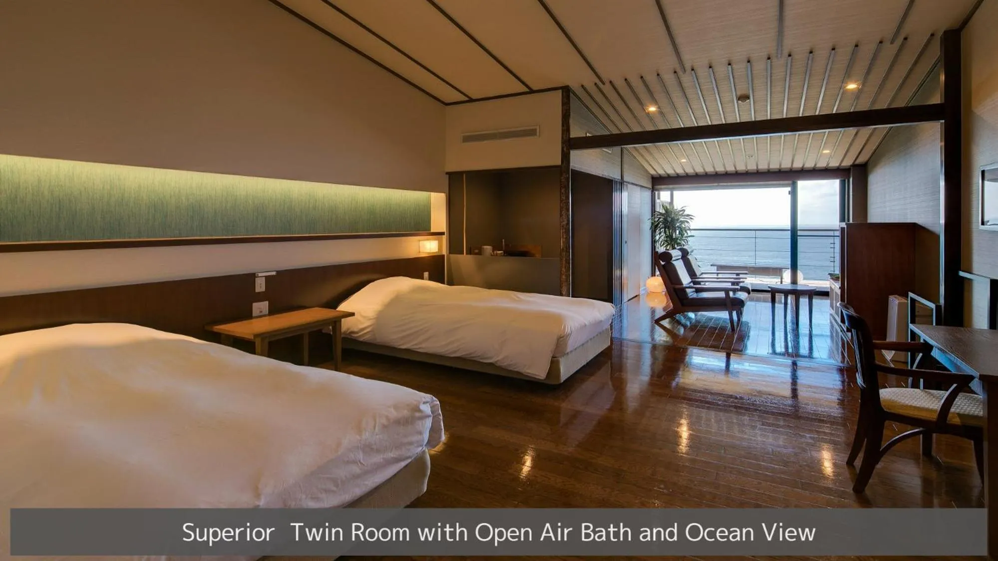 Superior Twin Room with Open Air Bath and Ocean View in Hamachidorinoyu Kaisyu