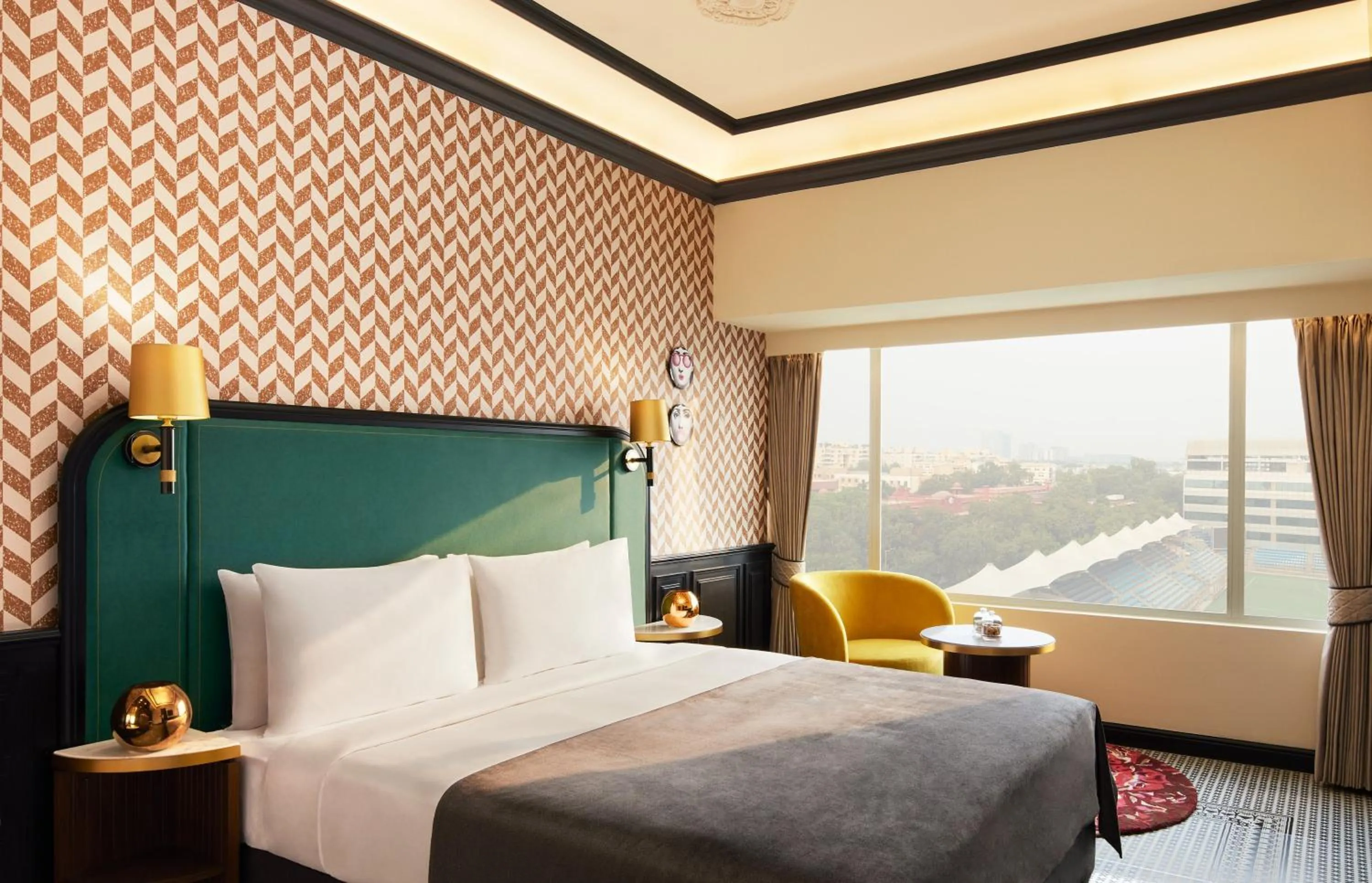 Deluxe Room, King Bed, Stadium View, 10% disc on food and soft beverage, 2 hours Early Check in or Late checkout, Happy hours (one plus one) from 17:30hrs to 19:30hrs (except on 14th February) in The Connaught, New Delhi- IHCL SeleQtions