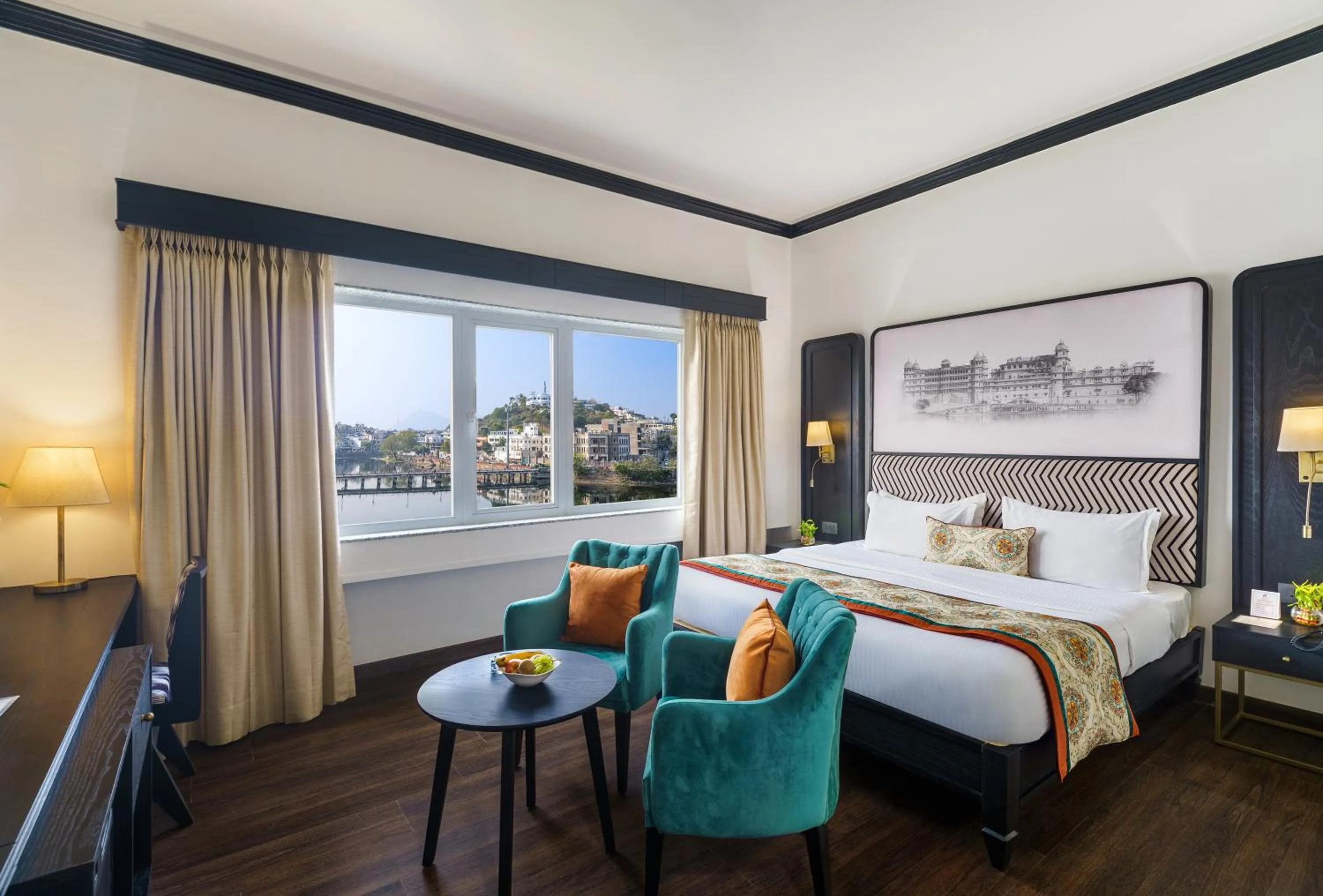 King Room with Lake View: 10% off on Spa, 5% off on two way Airport Transfer in Rajdarshan - A Lake View Hotel in Udaipur