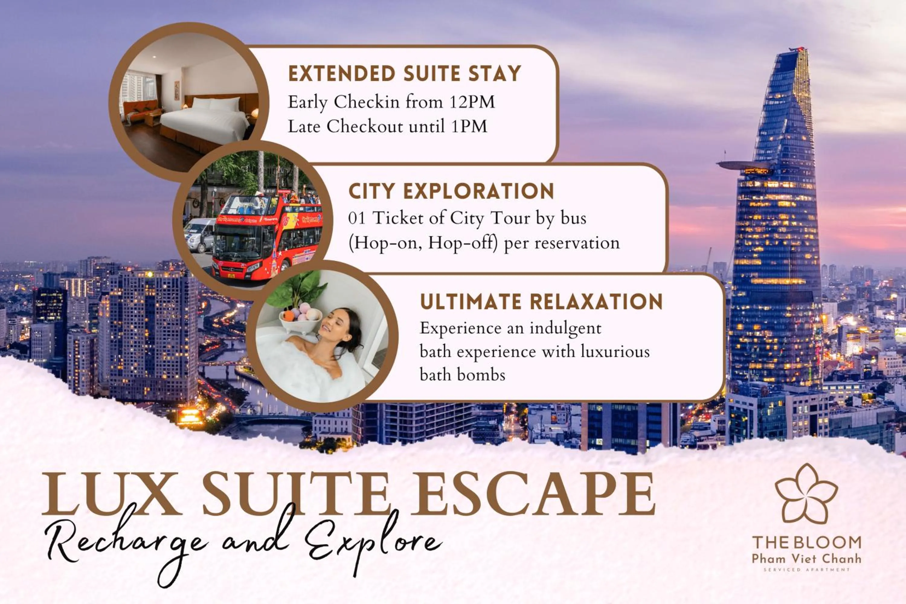 Luxury Suite Studio with Bathtub, Kitchen and Balcony with Quiet Street View in The Bloom Pham Viet Chanh - Modern Living Space in Saigon - A Top Choice for Western Travelers