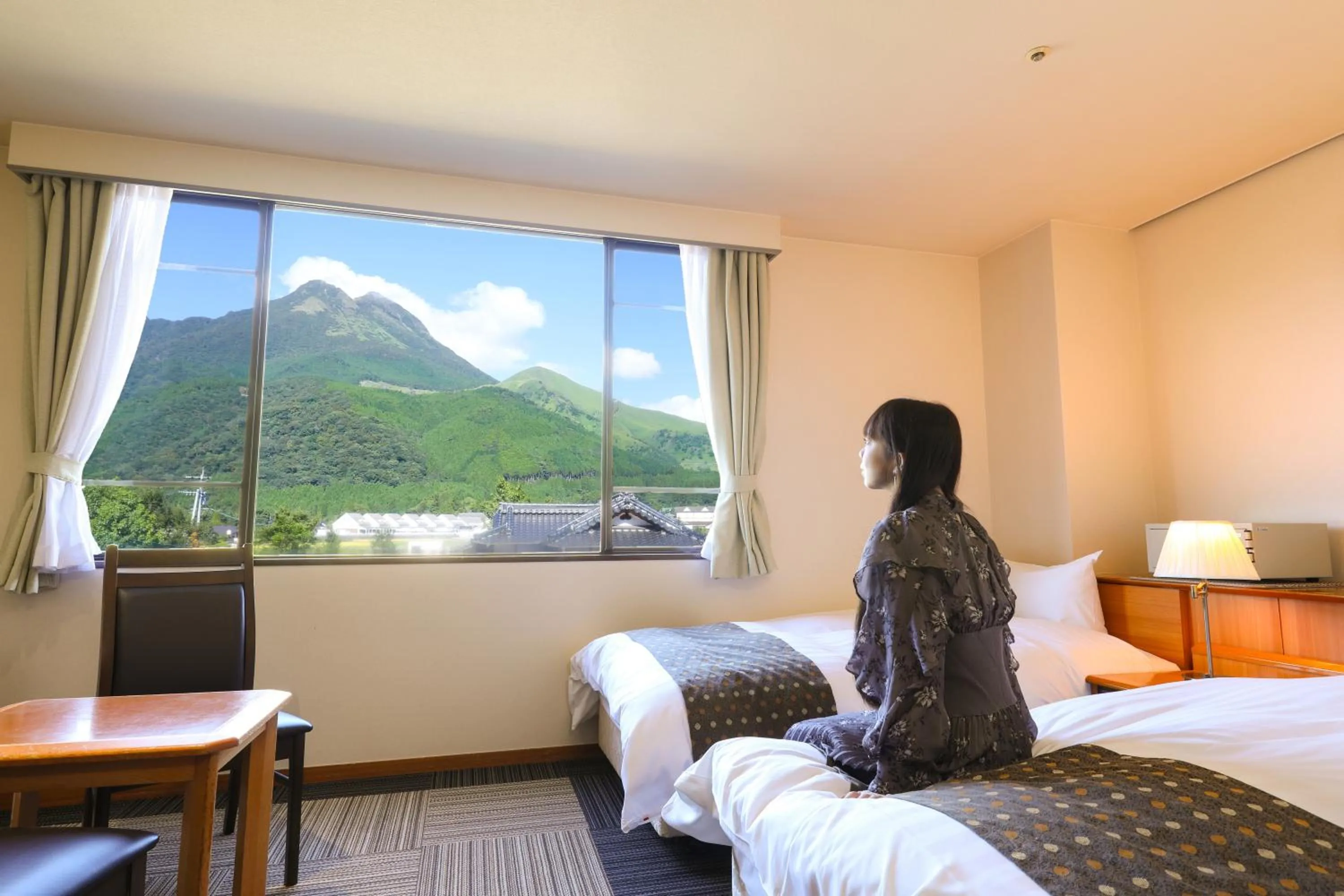 Twin Room with Mountain View - single occupancy in Yufuin Hotel Shuhokan
