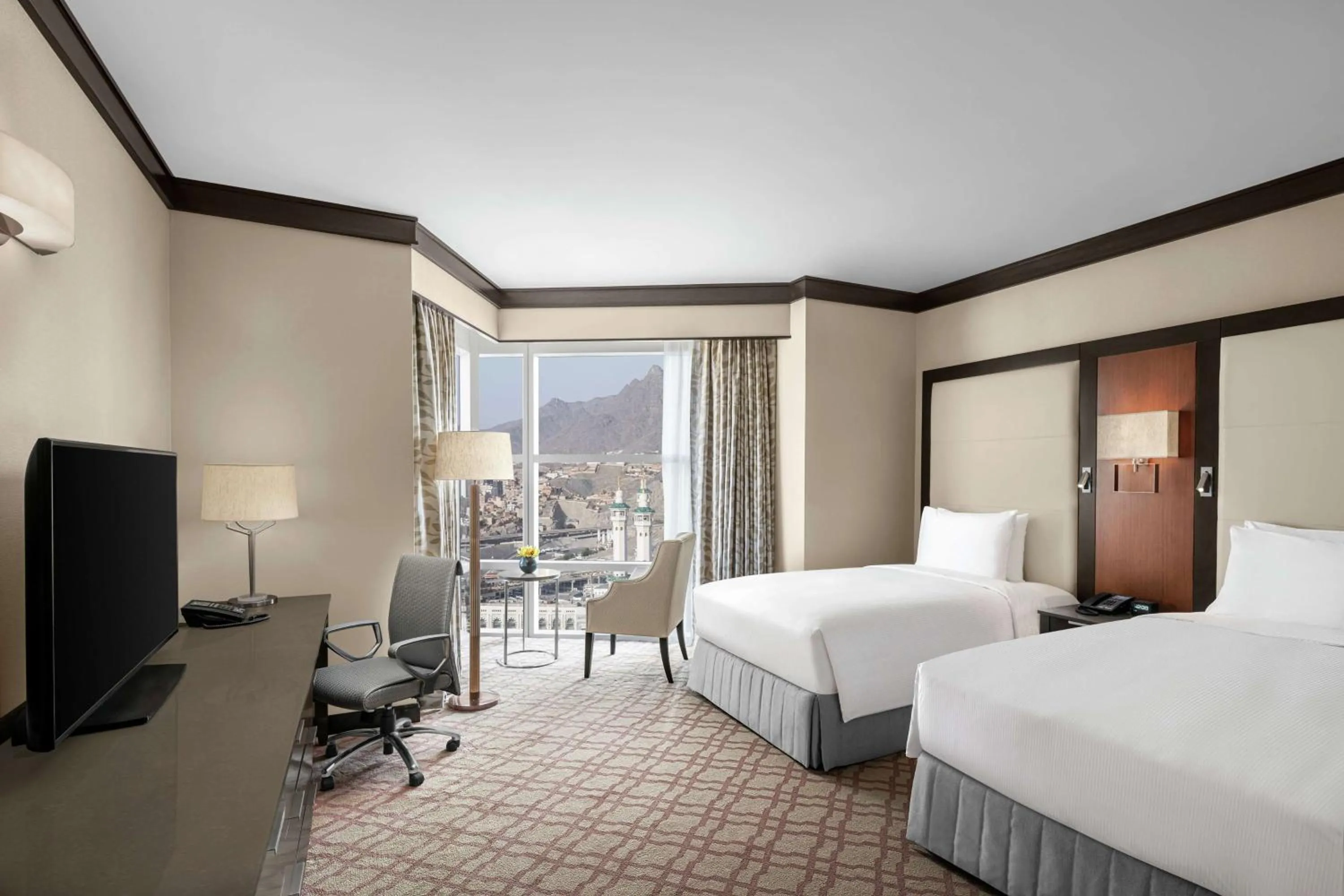 Twin Family Room with Partial Haram View in Doubletree By Hilton Jabal Omar Makkah