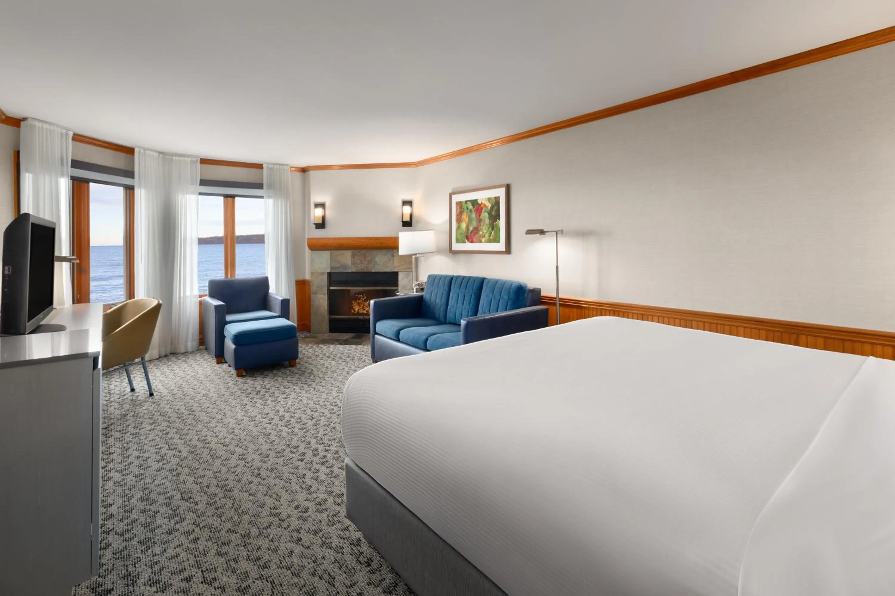 Premier King Room with Fireplace and Water View - Non-Smoking in Semiahmoo Resort Golf & Spa, Trademark Collection by Wyndham