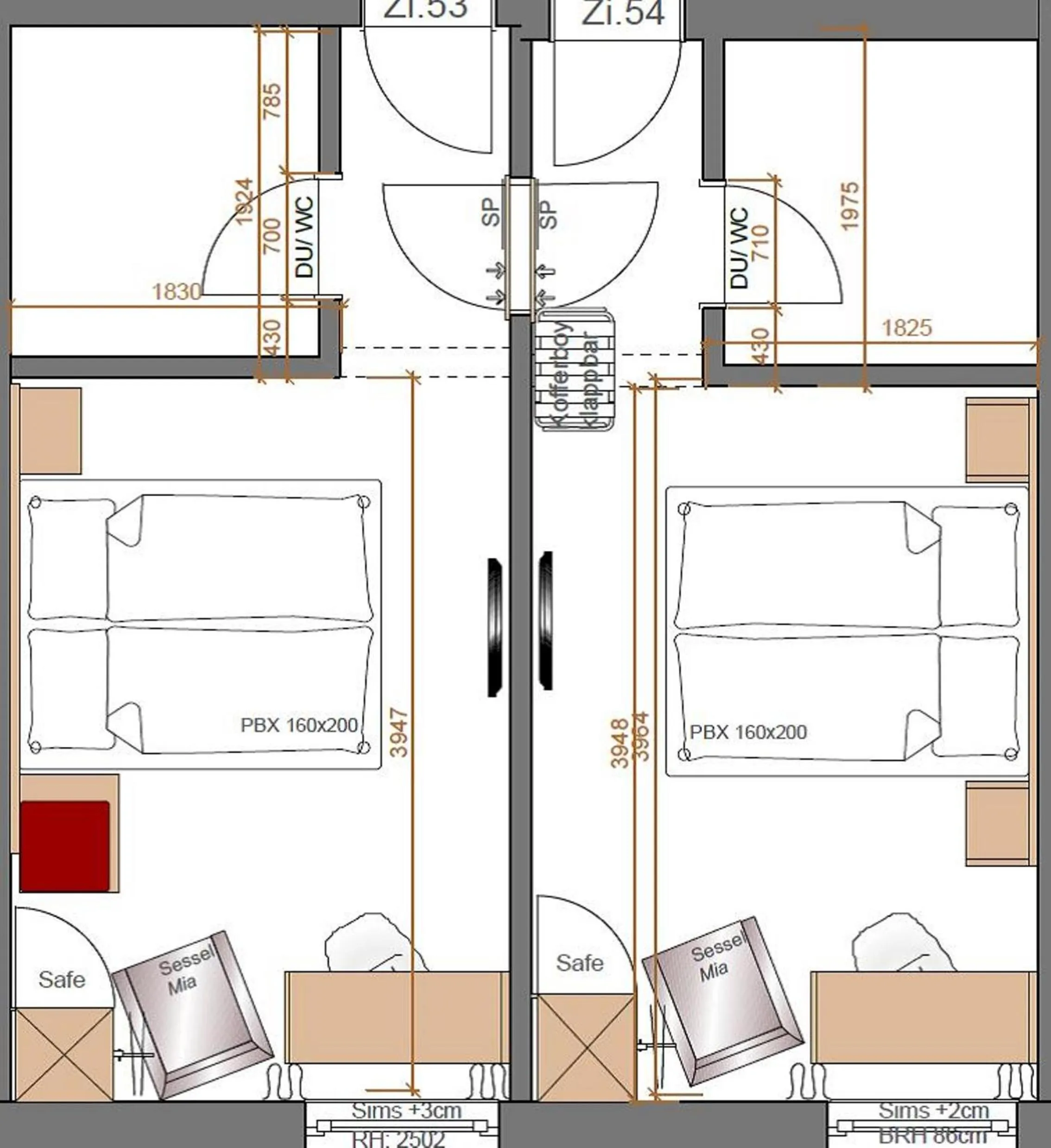 Two Rooms with connected door in Hotel Azenberg